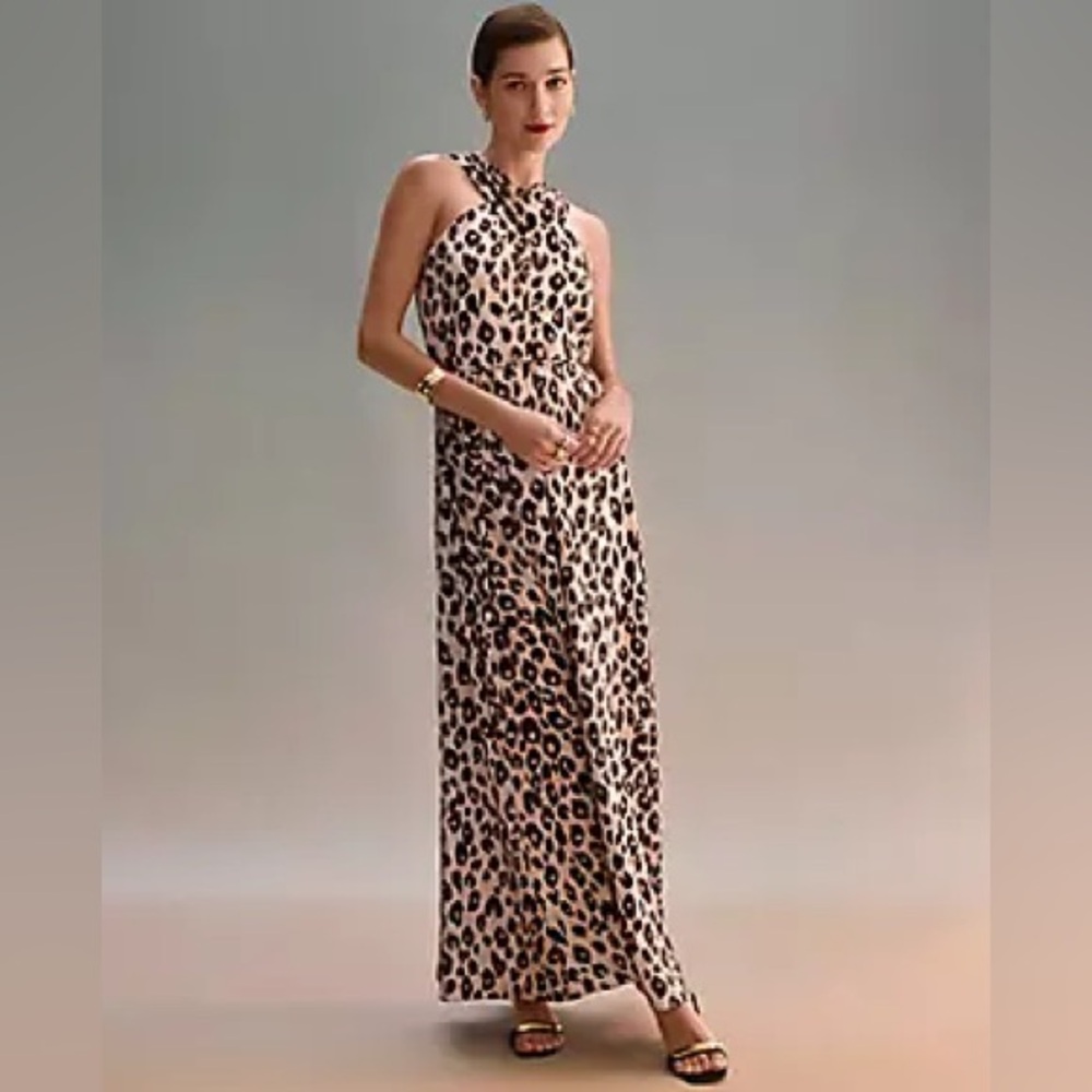 Ann Taylor Leopard-Print Halter Maxi Dress - Beige & Black
